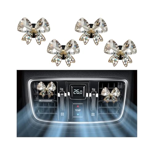 4PCS Bling Car Air Vent Clip, Crystal Rhinestone Butterfly Air Conditioning Outlet Clamp Decor, Shiny Auto Interior Dash Vent Decoration Clip for Women Girls, Universal for Vehicles (White) - color: White