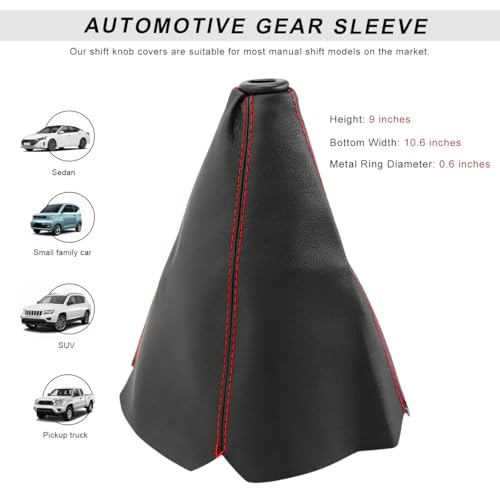 Car Shift Knob Dust Cover, Manual/Automatic Gear Shifter Dustproof Cover Protective Sleeve, Universal Decorative Gear Stick Boot Replacement for Most Car Truck SUV (Black & Red)