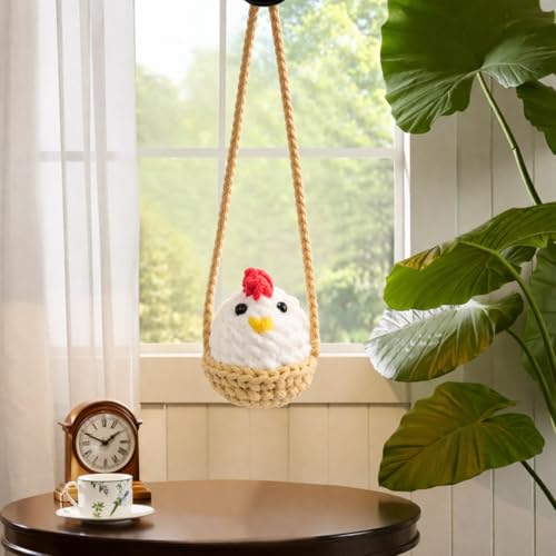 Cute Crochet Chicken Car Hanging Ornament Rear View Mirror Charm Funny Animal Decor Handmade Gift for Chicken Lovers Women Mom Unique Auto Accessory, Mothers Day - color: Color 1