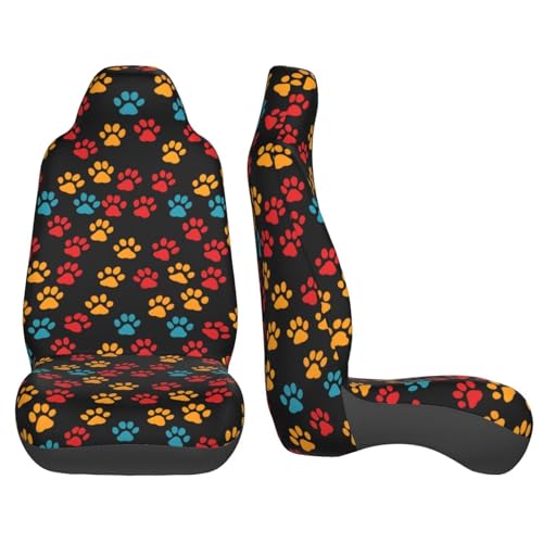 Dog Paw Cloth Car Seat Covers Red Orange Paws Bucket Seat Cover Universal Fit for SUV, Sedan, Van Universal Vehicle Seat Protector Set of 2, Black - color: Dog Paw