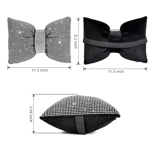 ChuLian 2 PCS Bling Car Pillows, Rhinestones Bowknot Bling Car Headrest Pillow, Car Neck Pillow for Driver Cool Relax Necksupport, White Crystal Diamond Car Accessories for Women