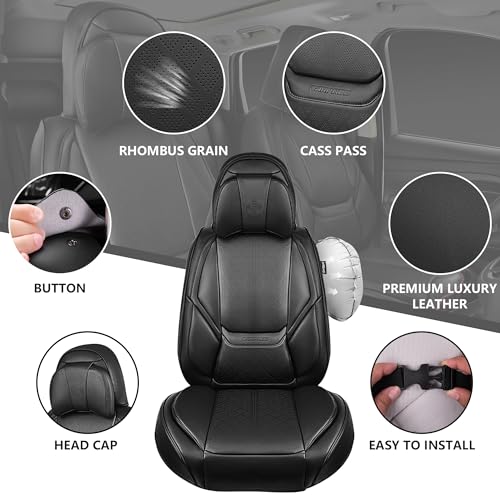 CAR PASS Ventilation Cooling Seat Cover,Luxury Nappa Leather 5 Seat Cover with Vibrate Massage 12V, Lumbar Support, Seat Covers for SUVs,Pickups,Trucks,Vehicles (Solid Black) - color: Black Cooling