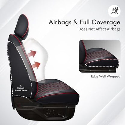 Huidasource Silverado Front Seat Covers Fit for Chevrolet Silverado GMC Sierra Pickup 1500 2007-2025, 2500HD 3500HD 2015-2025 Crew Double Extended Cab Truck Seat Cushion Cover(Front Pair/Black&Red) - color: Black&Red, size: Front (2007-2025)