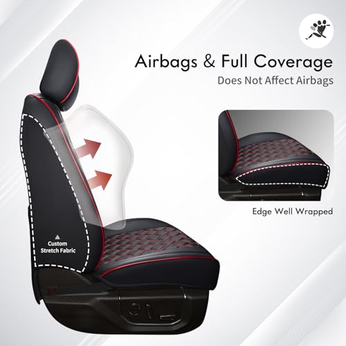 Huidasource Silverado Custom Seat Cover Full Coverage Fit for Chevy Silverado GMC Sierra Pickup 1500 2014-2018, 2500HD 3500HD 2015-2019 Crew Double Extended Cab Seat Cushion Cover(Full Set/Black&Red) - color: Black&Red, size: Full Set 2014-2018 (Curved Be