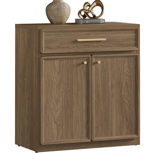 SICOTAS Buffet Cabinet with Storage Tall Modern Accent Storage Cabinet with Doors and Shelves 30 inch Wide Wooden Sideboard Credenza Buffets Console Table Coffee Bar for Kitchen Dining Living Room - color: Walnut, size: 1 Piece