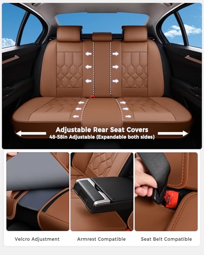 Huidasource Seat Covers Full Set, Universal Fit for Most Cars SUVs Trucks, Full Coverage Leather Automotive Seat Cover, Airbag, Cupholder Compatible, Seat Function Retain, Velcro Adjustable, Brown - color: FS: Brown, size: Full Set