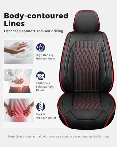 Huidasource Black & Red Car Seat Covers, Waterproof Faux Leather Universal Fit Most Cars Sedans SUVs Trucks Airbag Compatible, Cup Holder Access, Car Seat Compatible, Easy Install, Wipes Clean - color: B-Black&Red, size: 5pcs Full Set