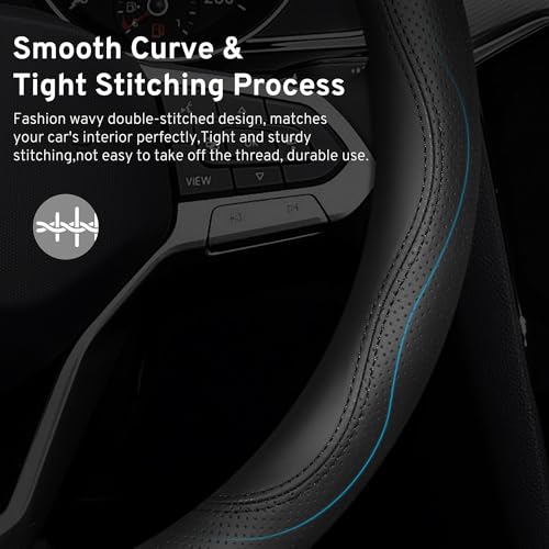 Steering Wheel Cover for Toyota Tacoma Tundra Sequoia 4Runner 2/4 Door SR5 Trail Limited TRD Pro Platinum Off Road 4x4 Sport Car Accessories, 2026 Leather 15.5-16 inch Black