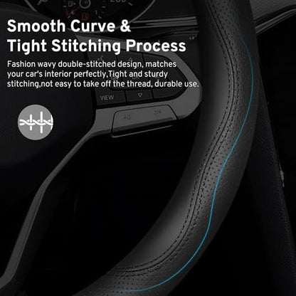 Steering Wheel Cover for Toyota Tacoma Tundra Sequoia 4Runner 2/4 Door SR5 Trail Limited TRD Pro Platinum Off Road 4x4 Sport Car Accessories, 2026 Leather 15.5-16 inch Black