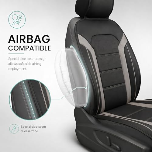 FH Group Front Set Faux Leather Car Seat Covers Cushions for Low Back Seat, Universal Fit, Airbag Compatible Seat Cover for SUV, Sedan Gray/Black - color: Gray - Front Set