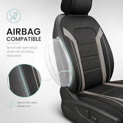 FH Group Front Set Faux Leather Car Seat Covers Cushions for Low Back Seat, Universal Fit, Airbag Compatible Seat Cover for SUV, Sedan Gray/Black - color: Gray - Front Set