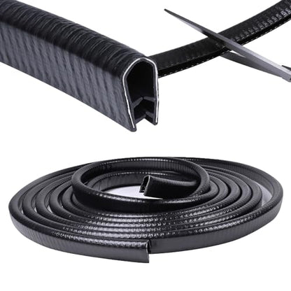 Black Edge Trim U-Channel Rubber Weatherstrip with Metal 1/2" X 3/8" - Fit Gap 3/64" to1/4 Car Door Edge Sealing Strip, PVC Weather Stripping Metal Edge Protector - 15Foot