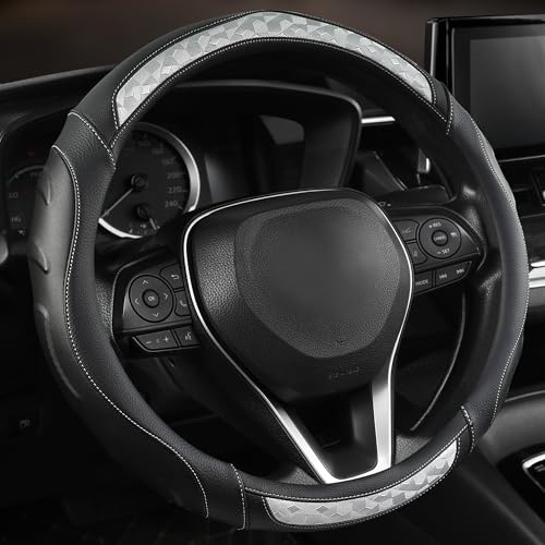 Black Seal Custom-Fit Steering Wheel Cover for Toyota Camry, Corolla, RAV4, 14.5–15", Anti-Slip PU Leather (Black+Gray) - color: Black+Gray