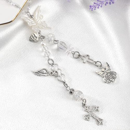 Angel Cross Rear View Mirror Charm - Crystal Angel Wing Pendant Hanging Chain, Religious Cross Car Suncatcher Ornament, Spiritual Car Interior Decor Gift for Women - style: Angel Cross