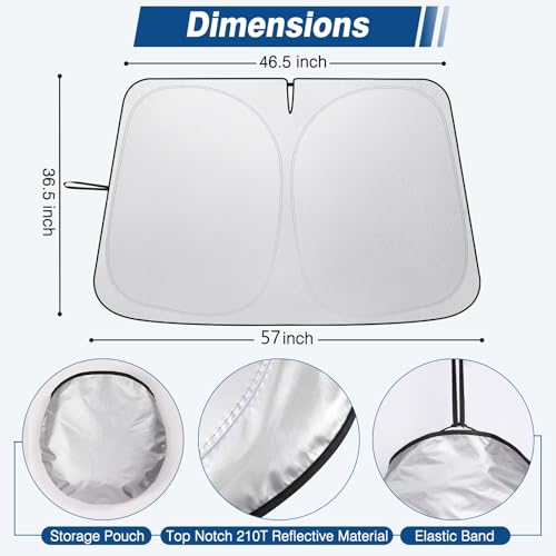 Windshield Sun Shade - Car Sun Shade Windshield, Compatible for Tesla Model 3/Y Customized, Tesla Model 3/Y Accessories 2025 Foldable Front Window Sunshade, Upgraded UV Protection Fabric - color: Light Silver(57"x36.5")