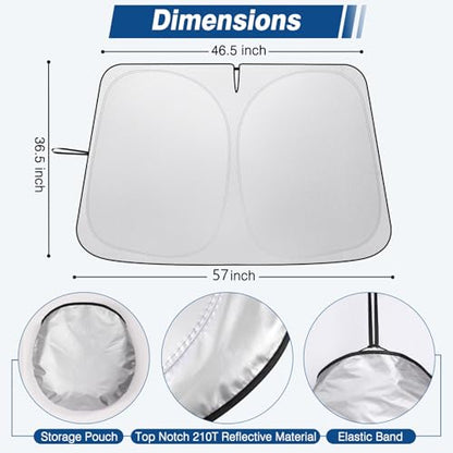 Windshield Sun Shade - Car Sun Shade Windshield, Compatible for Tesla Model 3/Y Customized, Tesla Model 3/Y Accessories 2025 Foldable Front Window Sunshade, Upgraded UV Protection Fabric - color: Light Silver(57"x36.5")