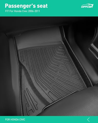 Car Floor Mats for Honda Civic: 2006 2007 2008 2009 2010 2011 All Weather Rubber Black Trunk Liner Full Set Mats Fit for 5-Seat 8th Gen Civic Si Sedan (Not Fit Coupe) TPE Cutsom Automotive Accessories