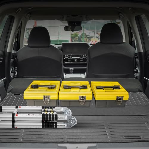 VEVOR Cargo Mats Compatible with Toyota Kluger & Highlander 2020-2024, Custom Fit TPE Cargo Liner Set for SUVs, Trunk and Rear Back Seat Protector Replacement, Trunk Mat and Backrest Mats - style: Toyota Kluger/Highlander 2020-2024