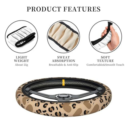 Car Steering Wheel Cover with Anti-Slip Lining, Universal 15 inch Wheel Cover, Fashion Car Interior Accessories for Women Men - Brown Heart Leopard Cheetah - color: Brown Heart Leopard Cheetah