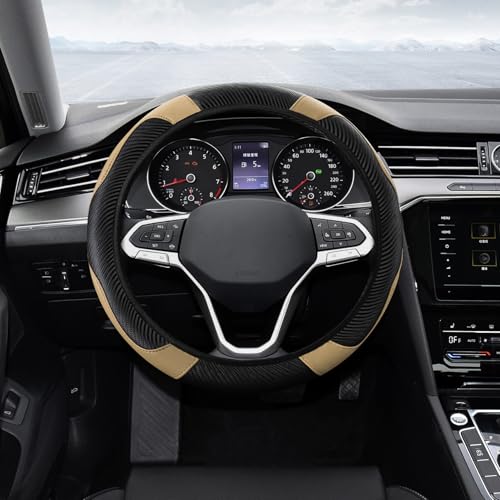Car Steering Wheel Cover, Steering Wheel Protector, Universal 14.5-15 Inch Microfiber Leather Breathable Auto Steering Wheel Covers, Carbon Fiber Steering Wheel Cover for Women Men (Beige) - color: Beige