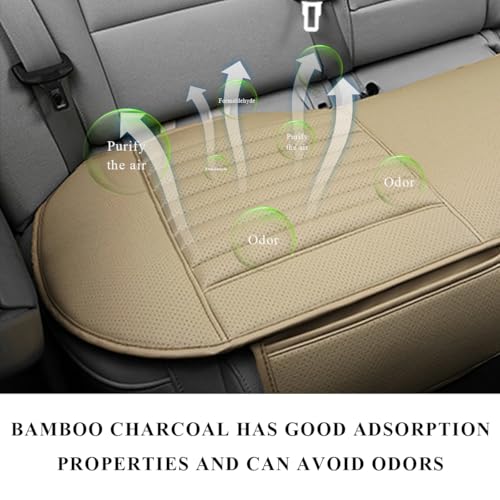 Leather Car Seat Cover, Breathable Rear Seat Bottom Cushion Pad Filling Bamboo Charcoal, Comfortable Anti-Slip Vehicle Long Bench Cover with Storage Pockets, Car Accessories (Beige) - color: Beige