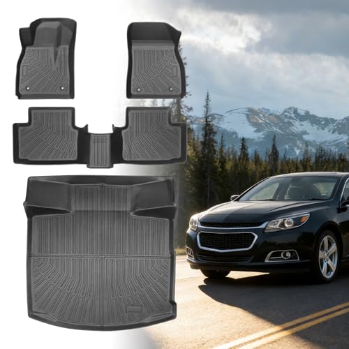Floor Mats for Chevy Malibu 2013 2014 2015, Also for 2016 Chevrolet Malibu Limited, 8th gen Malibu Floor Mats for Malibu LS LT LTZ Eco, 1st & 2nd Row & Cargo Liner, TPE Anti-Slip Waterproof Duty - style: 5)2013-2015|Malibu|Floor&Cargo Mats