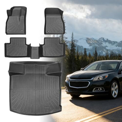 Floor Mats for Chevy Malibu 2013 2014 2015, Also for 2016 Chevrolet Malibu Limited, 8th gen Malibu Floor Mats for Malibu LS LT LTZ Eco, 1st & 2nd Row & Cargo Liner, TPE Anti-Slip Waterproof Duty - style: 5)2013-2015|Malibu|Floor&Cargo Mats