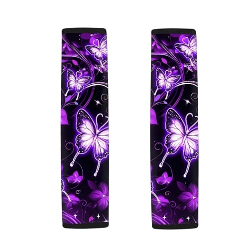 Dreaweet Purple Butterfly Seat Belt Covers for Adults Women Soft Comfortable Car Accessories Seatbelt Covers Set of 2 Universal Car Seat Belt Cushion Shoulder Strap Pads Washable - color: Purple Butterfly