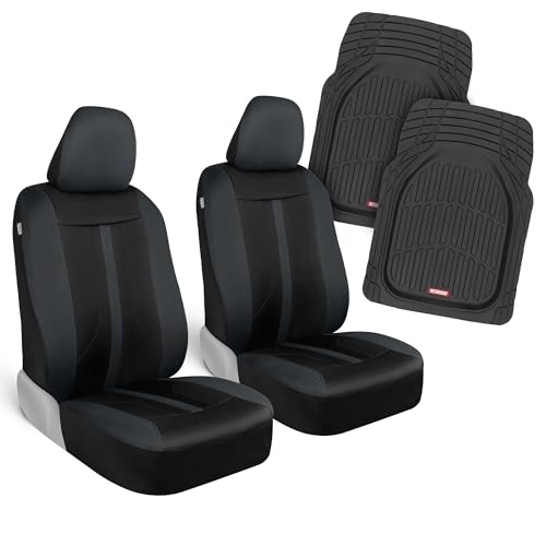 Motor Trend (2) Car Seat Covers for Front Seats with (2) Trimmable Car Floor Mats – Universal Fit Auto Accessories for Cars, Trucks, SUVs, Vans – Interior Protection and Vehicle Interior Shield Combo - color: Charcoal/Black Combo