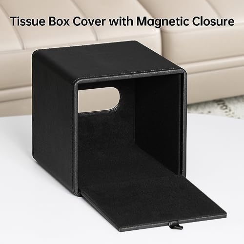 PU Leather Tissue Box Cover Square Tissue Box Holder with Magnetic Closure (Black) - color: Black