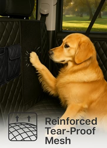 Dog Car Seat Cover, Universal Fit, Waterproof, Breathable, Machine Washable, Pet Hammock with Storage Pocket, Black (Black, Large(59" W)) - color: Black with Mesh, size: Large 59" W
