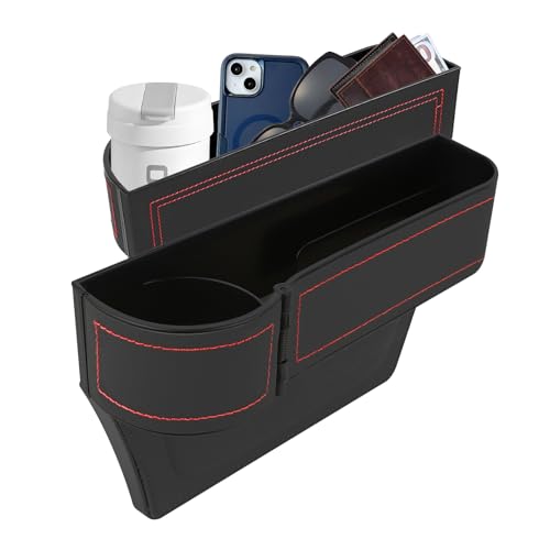 Car Seat Gap Filler Organizer, Multifunctional Car Seat Organizer with Adjustable Cup Holder, Leather Car Seat Gap Storage Box for Holding Phones, Coins, Cards, Keys, Pens (Black) - color: Black
