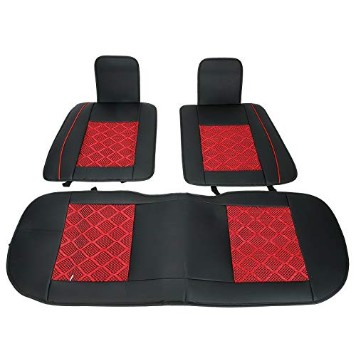 Universal PU Leather Car Seat Cover Full Set w/Pillows 5-Seats SUV Seat Cover Front Rear (Black/Red Mesh) - color: Black/ Red Mesh