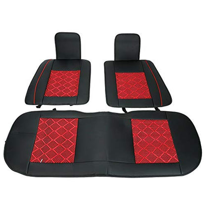Universal PU Leather Car Seat Cover Full Set w/Pillows 5-Seats SUV Seat Cover Front Rear (Black/Red Mesh) - color: Black/ Red Mesh