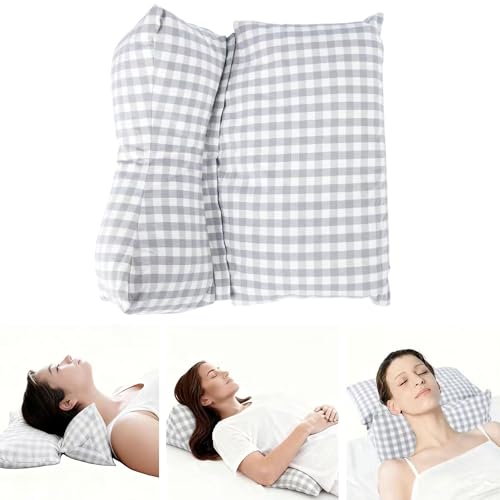 Buckwheat Hull Neck Support Bone Shape Pillow for Sleeping, Detachable Combination Pillow for Relieving Neck and Waist Pain and Fatigue (Grey) - color: Grey