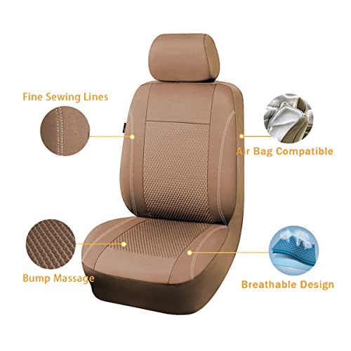 Flying Banner car seat Covers Full Set Velvet Cubic Press Massage Breathable Rear Bench Split Black Gray Beige tan 40/60 50/50 60/40 (Full Set - Low Back, Dark Beige) - color: Dark Beige
