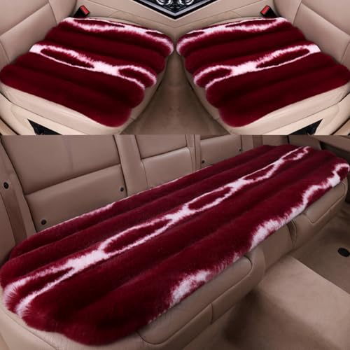 Faux Sheepskin Car Seat Cover, Thin Fluffy Cute Red Fur Car Seat Cover Full Set for Fuzzy Soft Auto Universal Plush Vehicle Seat Protector Pad Accessories - color: Red, size: Full Set for 5 Seats