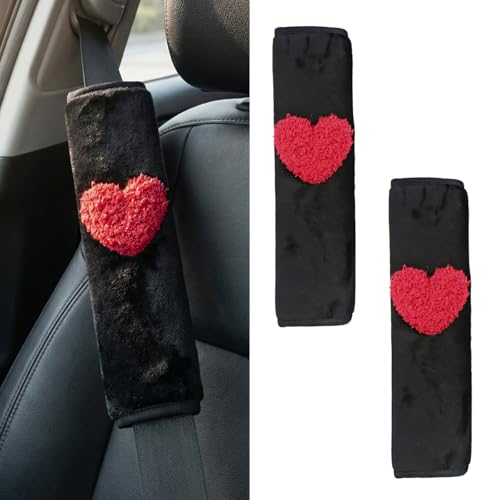 2PCS Heart-Shaped Car Seat Belt Cover, Soft Comfortable Seat Strap Pad Protect Your Neck, Cute Safety Vehicle Seats Belt Shoulder Pad Accessories for Truck, Backpack (Red) - color: Red