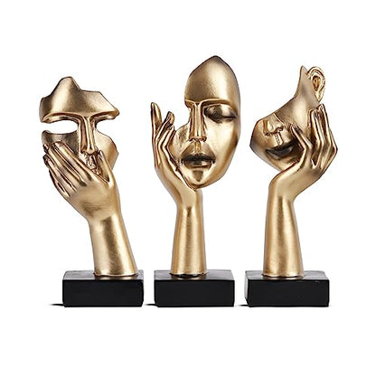 3 Pcs Thinker Small Statue Set - Black Gold Home Decor Abstract Art Figurines for Shelves, Living Room Coffee Table, Office Desktop (3 Pcs Gold, 6")