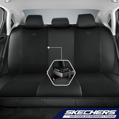 Skechers Air-Cooled Memory Foam Seat Covers,Mesh Thick Car Seat Covers,Piping Leather Car Seat Cover,Airbag Compatible,Automotive Comfort for Most Cars, Vans, Trucks, SUV(Black, Full Set)