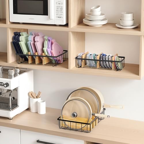 3-Pack Adjustable Lid Organizers - Large Kitchen Cabinet Organizer for Food Storage Container and Tumbler Cup Lids with 9 Bamboo Dividers - Organizers in Cabinet Kitchen/Pantry/Laundry Room - size: 3-Pack Small & Medium & Large