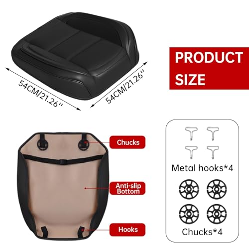 2Pcs Car Seat Cover Front PU Leather Seat Covers Universal Bottom Seat Covers for Most Vehicles,Sedan,Truck,SUV,21.26 inches in Length and 21.26 inches in Width (Black-Front Bottom 2 Piece) - color: Black-Front Bottom 2 Piece