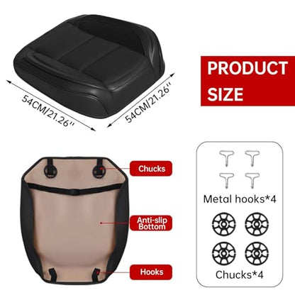 2Pcs Car Seat Cover Front PU Leather Seat Covers Universal Bottom Seat Covers for Most Vehicles,Sedan,Truck,SUV,21.26 inches in Length and 21.26 inches in Width (Black-Front Bottom 2 Piece) - color: Black-Front Bottom 2 Piece