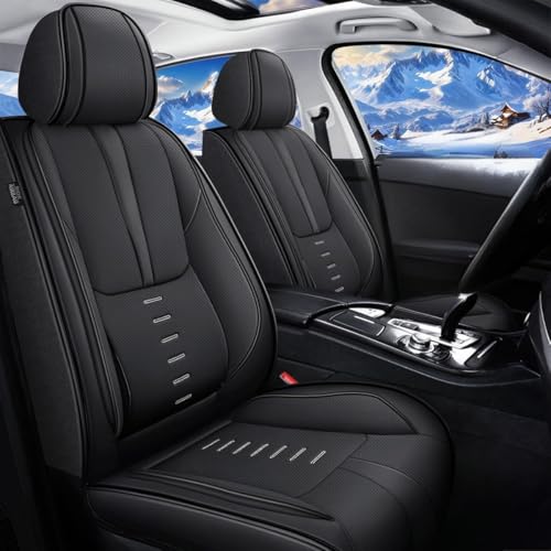 2PCS Front Car Seat Covers Fit for Nissan Frontier 2009-2024 2025 Breathable Faux Leather Seat Cushion with Lumbar Support Airbag Compatible Automotive Interior Accessories (Black)