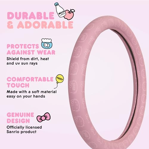 Sanrio Hello Kitty Pink Car Steering Wheel Cover, Universal Fit Cute Car Accessories for Women Stylish Decor Gifts Hello Kitty Accessories - Fits Standard Wheels 14.5"-15" - style: Hello Kitty Pink