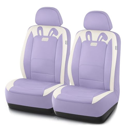 PIC AUTO Car Seat Covers, Cute Rabbit Premium Purple Leather Seat Covers, Universal Fit Front Seat Covers for Cars, Trucks, SUVs, Soft & Wear-Resistant Auto Interior Protection with Airbag-Compatible - color: Purple