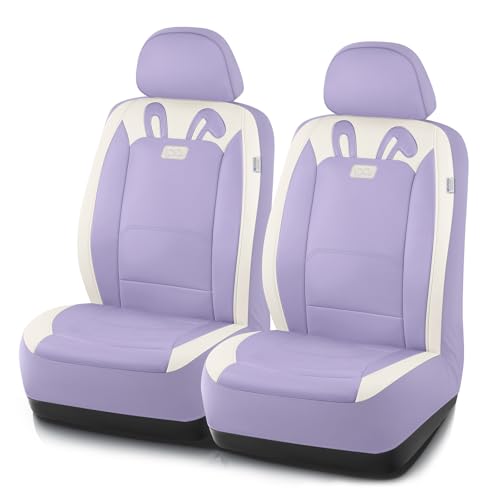 PIC AUTO Car Seat Covers, Cute Rabbit Premium Purple Leather Seat Covers, Universal Fit Front Seat Covers for Cars, Trucks, SUVs, Soft & Wear-Resistant Auto Interior Protection with Airbag-Compatible - color: Purple