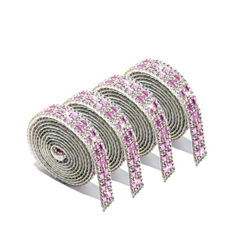 ZMD 4Rolls Self Adhesive Crystal Rhinestone Strips, Rhinestone Ribbon Glass Sticker for Crafting, Diamond Ribbon Bling Gemstone Sticker for DIY Arts Crafts, Car Phone Decoration, Light Pink - color: Light Pink