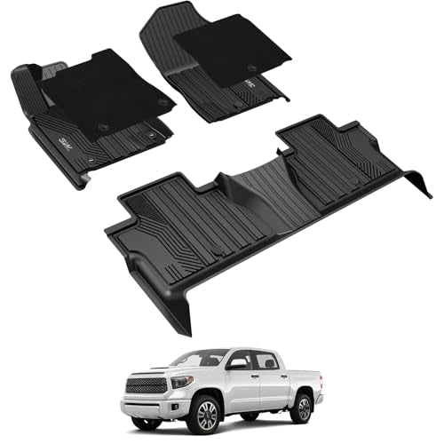 3W Floor Mats & Carpet Fit Toyota Tundra 2014-2021 (Only for CrewMax Cab) TPE All Weather Custom Fit Floor Liner for Toyota Tundra 1st and 2nd Row Full Set Car Mats, Black - style: 8. Tundra|14-21|Floor Mats&Carpet