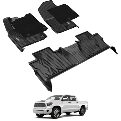 3W Floor Mats & Carpet Fit Toyota Tundra 2014-2021 (Only for CrewMax Cab) TPE All Weather Custom Fit Floor Liner for Toyota Tundra 1st and 2nd Row Full Set Car Mats, Black - style: 8. Tundra|14-21|Floor Mats&Carpet